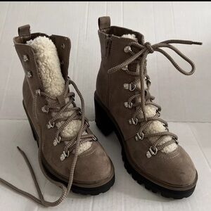 Esprit Women’s Size 6.5 M 1FLY31 Beige Faux Suede Sherpa Lace Up Zip Boots Shoes